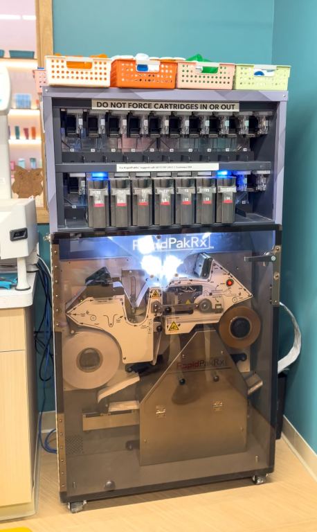 Pouch packaging robot at Qual-i-tee Pharmacy